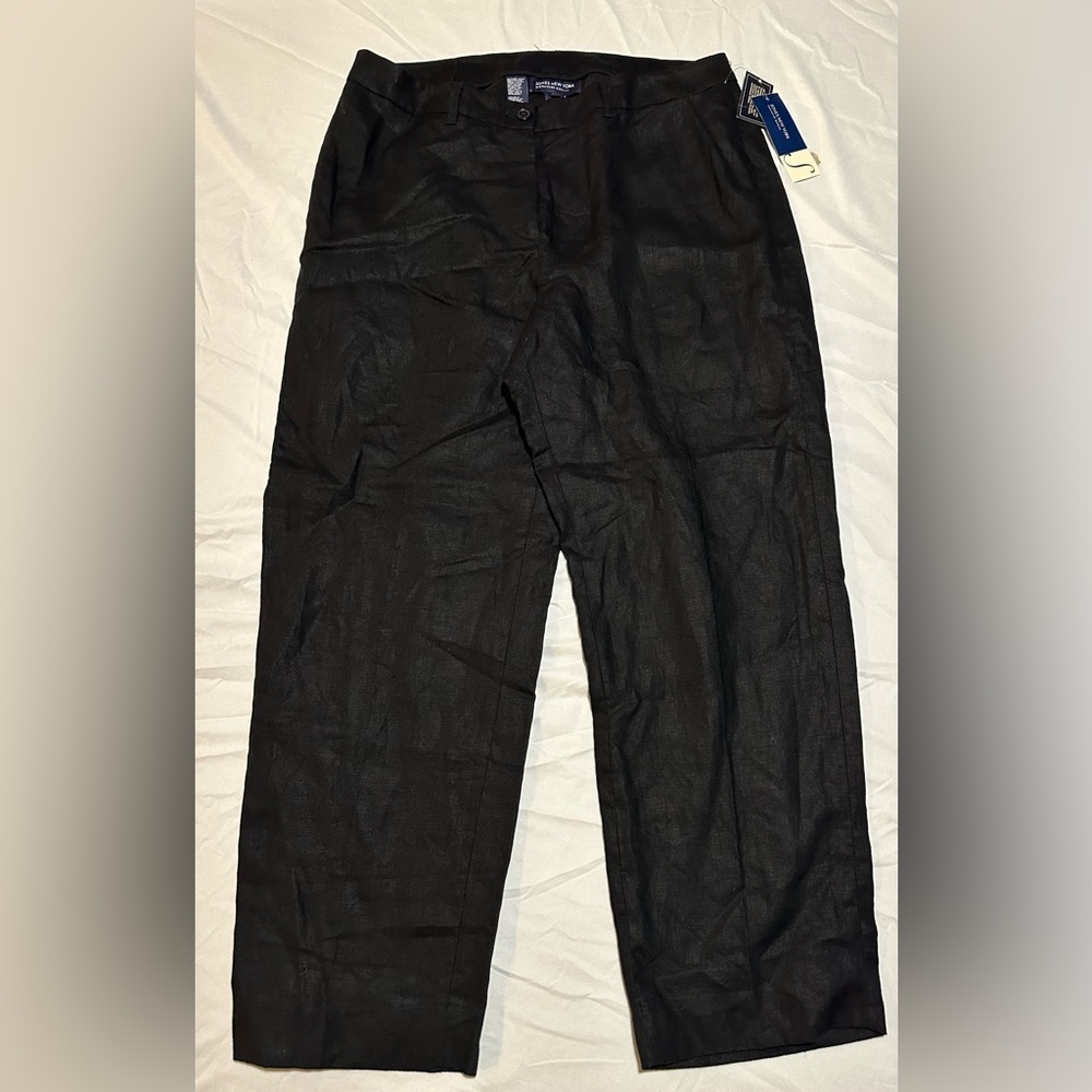 NWT $89 Jones New York Signature Woman 100% linen black trousers 14W